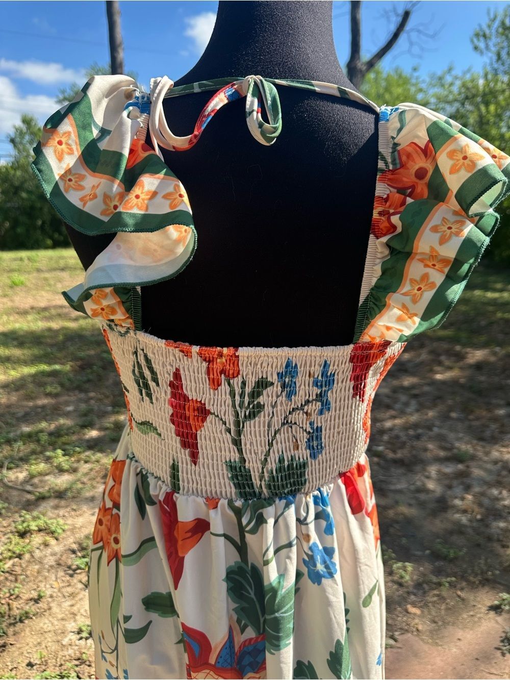 Tropical Floral Long Maxi Dress Size Medium Vacation Summer Boho Colorful Island - Picture 8 of 10